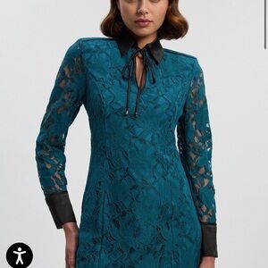 Karen Millen Teal Lace Dress with Black Details